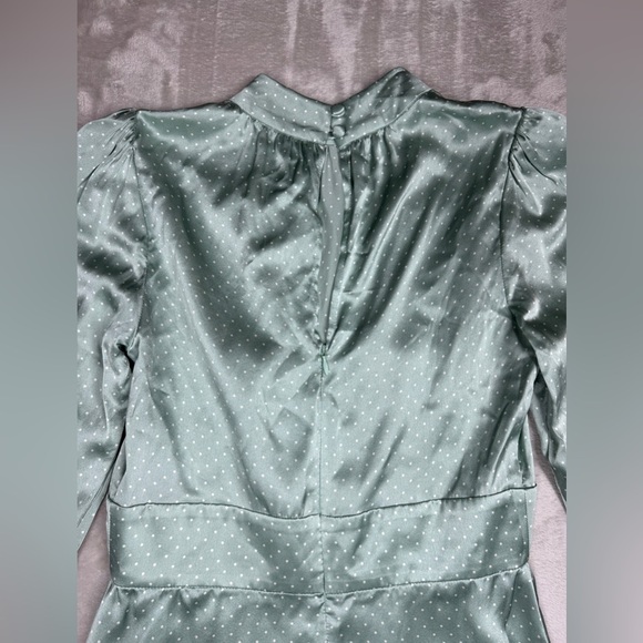 Reformation 100% Silk Samuel LS Mint Polka Dot Long Puff Sleeves Mini Dress 2 - Picture 13 of 17